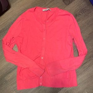 LOFT Pink Cotton Button Down Cardigan Light Sweater Women’s Size Large